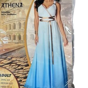 Athena Sky Blue Maxi Dress with Gold Accents